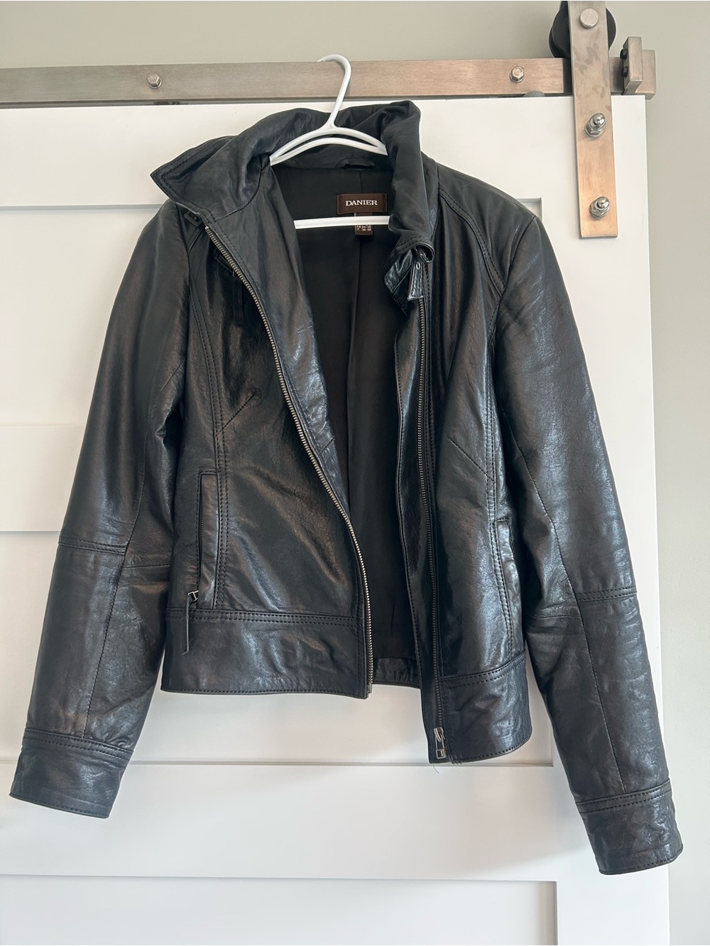 Danier Black Leather Zip-Up Moto Jacket